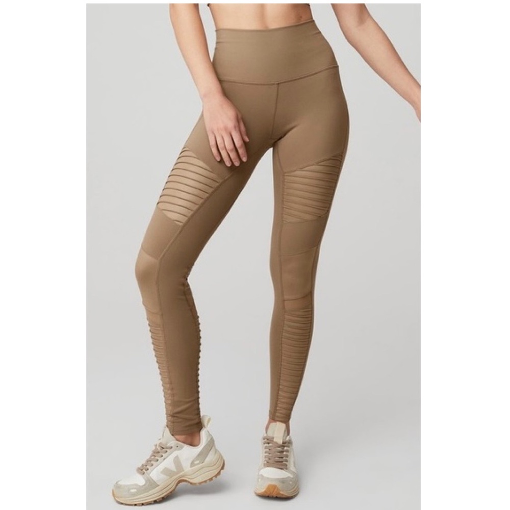 Alo Yoga Mid-Rise Motto Leggings Women’s Workout Pants in Gravel Gloss Size XS